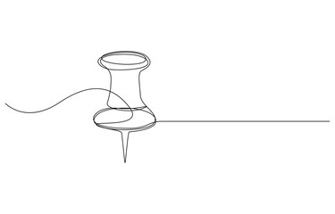 Single-line art of a push pin, Continuous Line Drawing of a Push Pin, Continuous Line Drawing of a Push Pin on a Horizontal Line