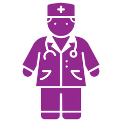 Fototapeta premium Purple vector illustration of a doctor in uniform with stethoscope and medical hat