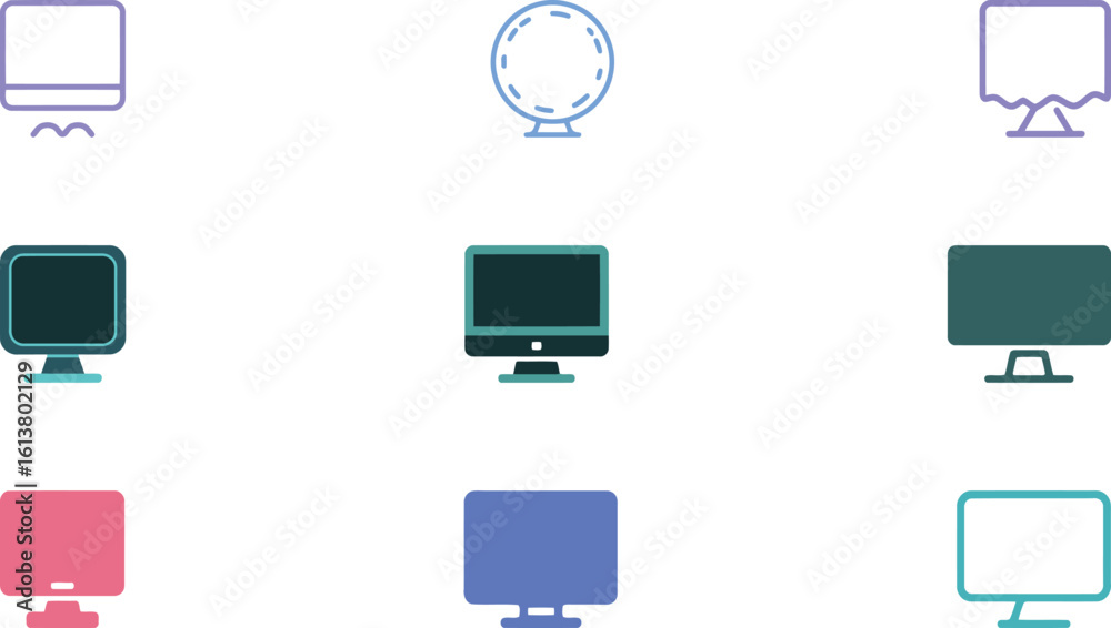Wall mural diverse computer monitor icons displaying various screen shapes and designs for technology and digit