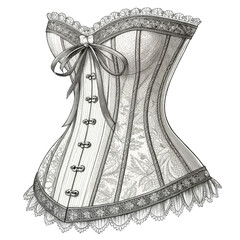 Pencil Sketch of Ornate Corset, Isolated on Transparent Background, Vintage Lingerie Illustration, Corset, Lingerie, Victorian