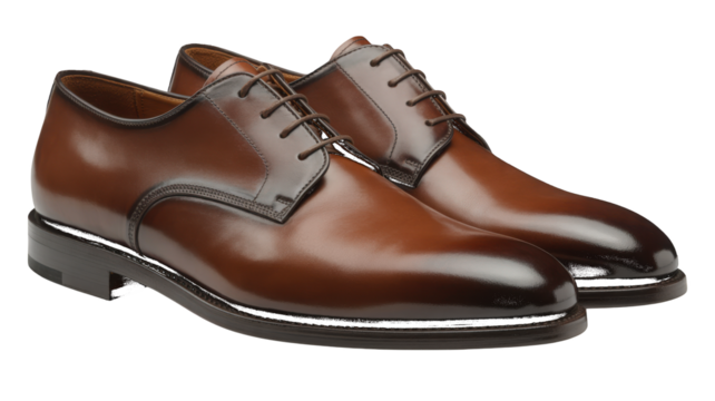 Polished brown leather oxford shoes isolated on a transparent background formal