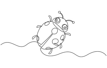  continuous one line ladybug illustration, Bug one line continuous. Line art bug isolated on transparent background. Hand drawn vector art.