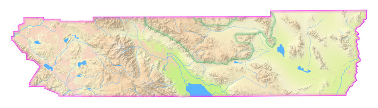 Map of the County Riverside (California, US) showing the isolated County with relief representation. No Lables.