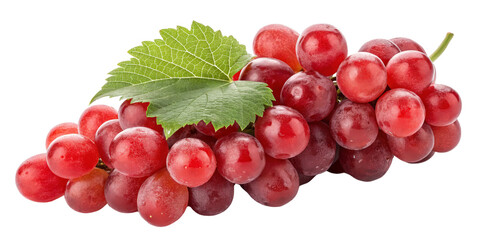 Fototapeta premium Red Grapes Bunch with Leaf Isolated on Transparent Background, Fruit, Food Photography, Grapes, Red Grapes, Food