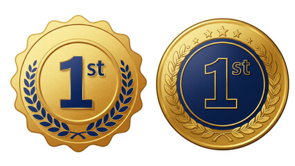 Celebrate victory with this golden first place award medallion for ultimate achievement and success