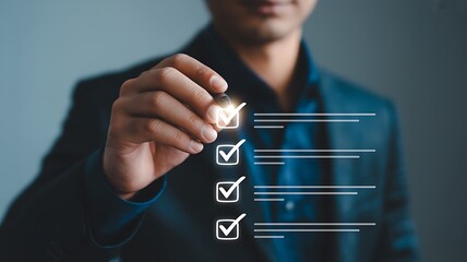 Man checking off items on a digital list checklist