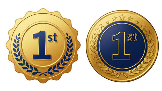 Celebrate victory with this golden first place award medallion for ultimate achievement and success