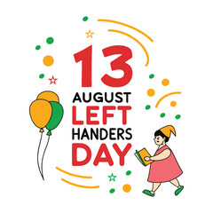 Fototapeta premium Celebrating august 13th left handers day with a happy child reading a book
