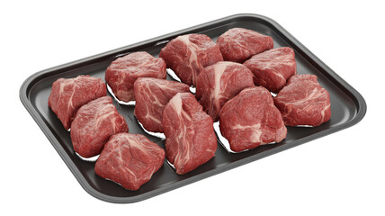 Raw beef cuts in tray isolated on a transparent background meat