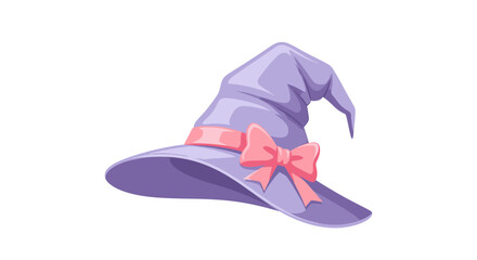 Adorable witch hat in pastel purple with pink ribbon bow and soft folds