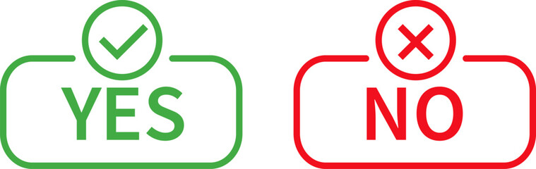 Obraz premium Yes and No signs. Check mark and cross mark symbols. Signs in green and red colored. Confirmation mark