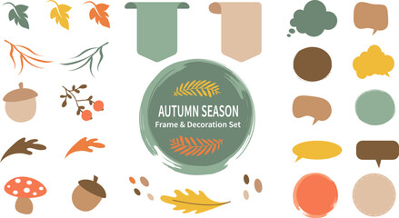 Autumn season mood.Collection  of autumn elements and icons. Seasonal things, leafs. Cartoon flat vector illustrations