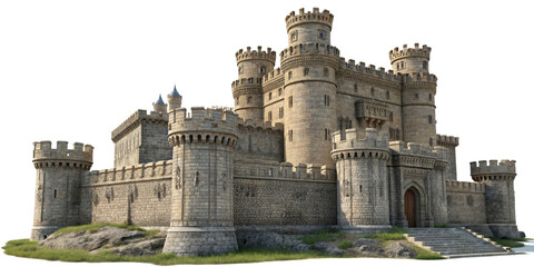 Stone Castle 3D Model  Medieval Fortress Isolated on Transparent Background, Castle, 3D Model, Medieval Architecture