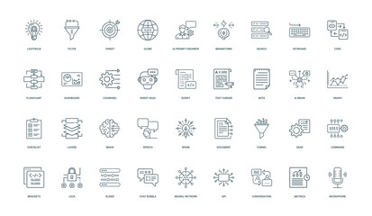 ai prompt engineer artificial intelligence technology engineering, transformation robotics future digital, minimal thin line web outline icons collection, simple vector illustration
