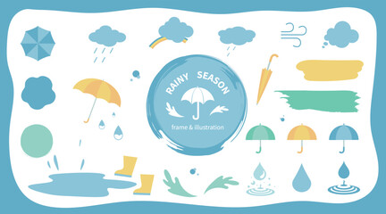 Rainy season. Collection of things for rain. Vector
