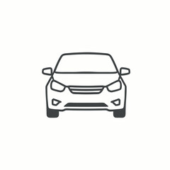 A sleek black car front view with modern design elements on a white background