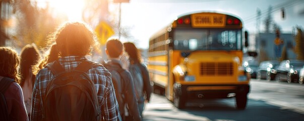 Students waiting for the school bus at a crosswalk