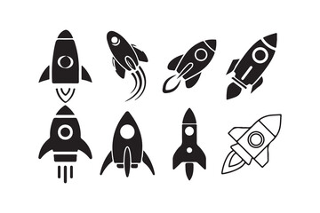 rocket vector set.  Launch spaceship or spacecraft. Exciting rocket, Black rocket icon. Victor illustration eps 10