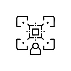 Person scanning Q R code with data connections outline icon vector