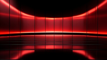 Red glowing curved wall and reflective floor black background