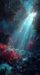 Obraz premium Underwater forest bathed in sunlight
