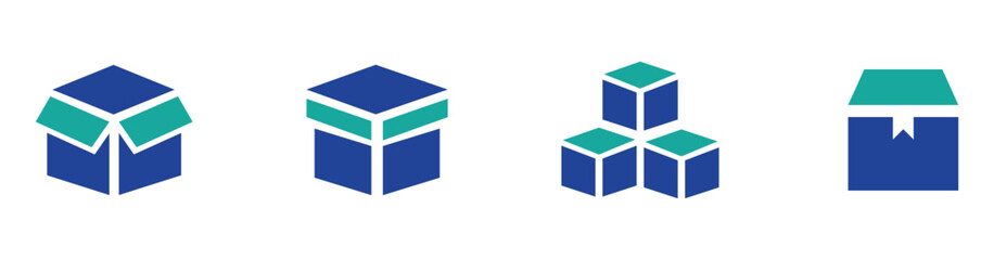 Carton box icon set. Minimal open box line art for packaging, shipping, and unboxing concepts.