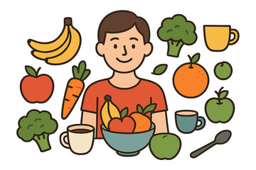 Vector illustration of a tiny person concept featuring eco-friendly products with recyclable and organic packaging, showcasing grocery items from zero-waste shops as a natural, sustainable, and