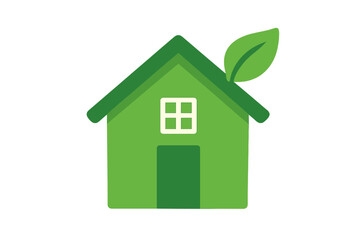 Vector illustration of a simple house with a leaf line icon, representing a green home logo, eco house icon, smart building, and sustainable lifestyle concept, also symbolizing gardening, botanical