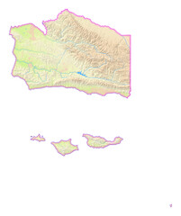 Map of the County Santa Barbara (California, US) showing the isolated County with relief representation. No Lables.