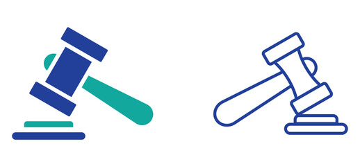 Minimalist vector icon set featuring gavels and auction hammers. Perfect for legal firm branding, law education, and business graphics.