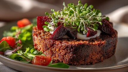   Plate of food with salad on the side and fork