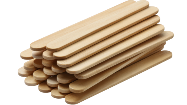 Stacked Wooden Craft Sticks isolated on a transparent background supplies natural
