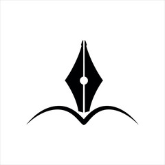 Black fountain pen nib over open book abstract graphic symbol writing reading