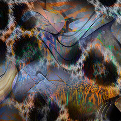 Colorful fashion print leopard designs.Fabric fashion pattern.Wave textile print design,illustration.Fractal colorful pattern.Print pattern illustration.New season fabric print.Textile fashion pattern