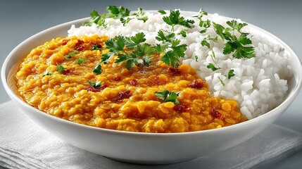   Rice bowl, garnished with cilantro and parsley