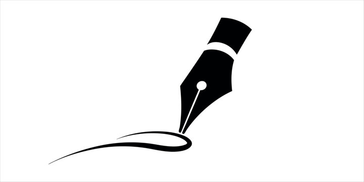 Black fountain pen writing a curved line on a white background calligraphy pen nib