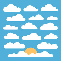 Cartoon Sky with Clouds and Sun Illustration a Cheerful Vector Design Featuring a Collection of Fluffy Clouds with the Sun Peeking Through
