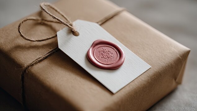 Wrapped gift with tag and wax seal