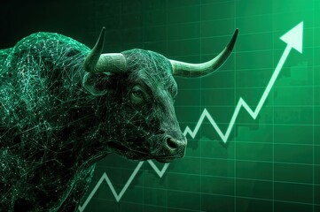 Bull market concept green chart arrow stock trading financial - bullish trend investment growth profit business success market analysis economic prosperity financial performance
