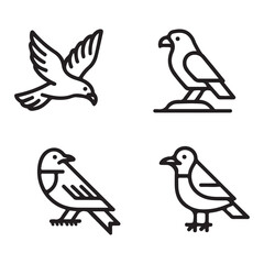 Obraz premium Minimalist Bird Line Icons Set – Elegant Outline Sparrow Vector Collection