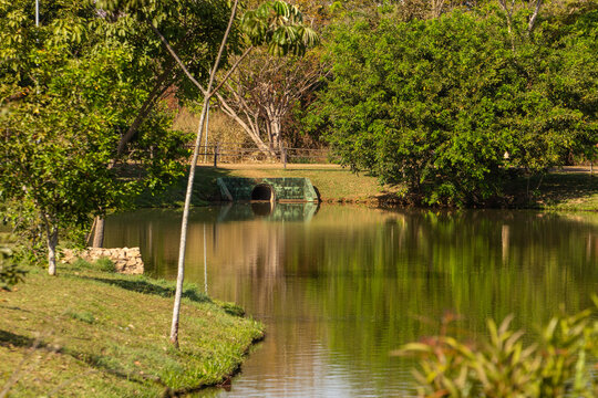 Detalhe do bueiro no lago do Parque Leol&iacute;dio Di Ramos Caiado, na cidade de Goiania na regi&atilde;o central do Brasil.