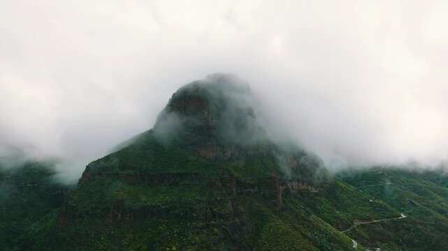 Cloud-covered mountain near Masca village from above, Tenerife, Canary Islands