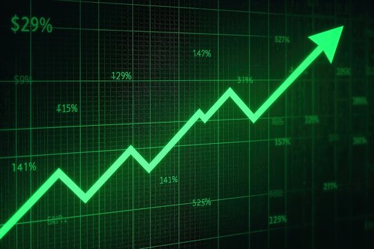 Stock market growth arrow chart green upward financial trend - business success investment profit trading analytics market analysis economic indicators bullish financial growth

