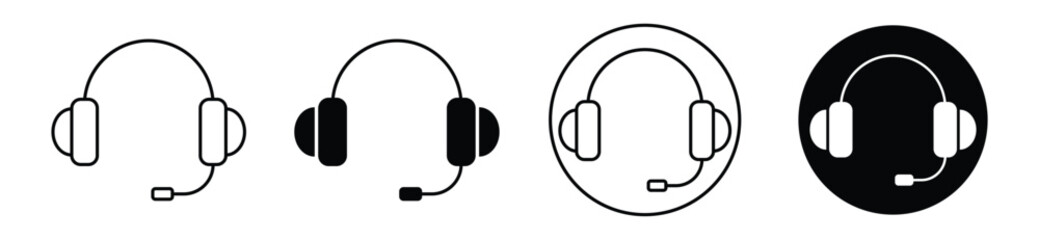 Collection of headphone icons in flat and line styles. Represents music, sound, earphones, and gaming headsets. Vector graphic.