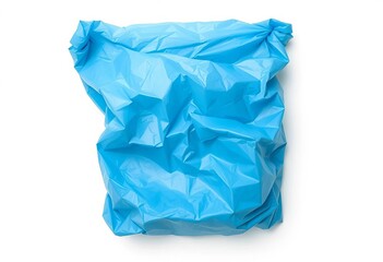 Obraz premium Wrinkled blue plastic trash bag isolated on white, rubbish, debris