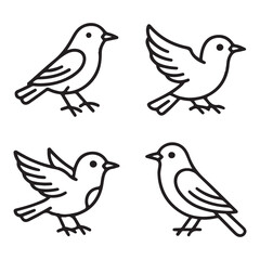 Obraz premium Minimalist Bird Line Icons Set – Elegant Outline Sparrow Vector Collection