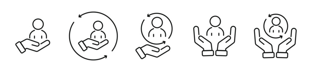 Human resource management icon showing hand holding employee figure