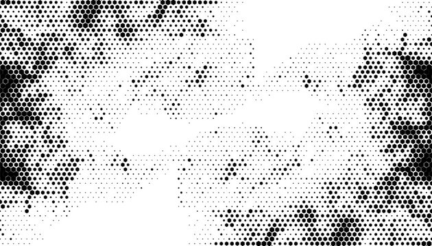 Black and white abstract halftone pattern with hexagon shape for sporty and modern background. Vector Format Illustration 
