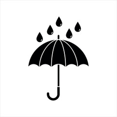 Black umbrella protecting from falling raindrops on a white background protection weather