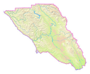 Map of the County Sonoma (California, US) showing the isolated County with relief representation. No Lables.
